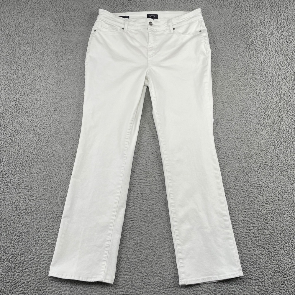 NYDJ Jeans Womens 14 White Marilyn Straight Cool Embrace Lift Tuck Denim Pants